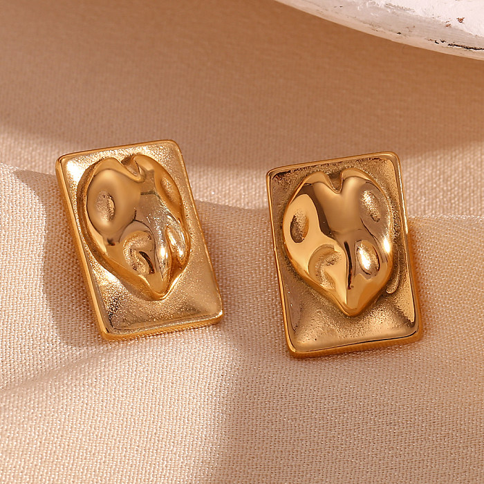 1 par de pinos de orelha banhados a ouro 18K, estilo vintage, estilo clássico, quadrado, aço inoxidável