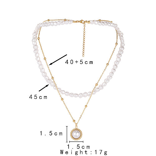 Elegant Round Stainless Steel Plating Artificial Pearls Layered Necklaces