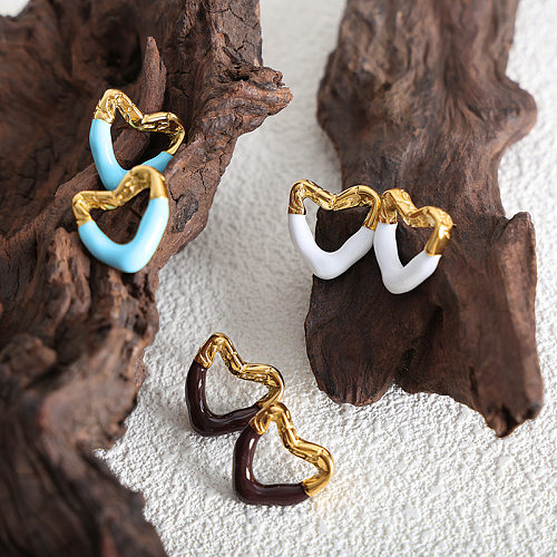 1 Pair IG Style Simple Style Heart Shape Enamel Plating Hollow Out Stainless Steel Ear Studs