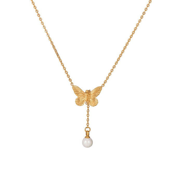 Mode Schmetterling Edelstahl Quaste Perlenkette 1 Stück