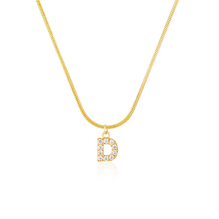 Classic Style Letter Stainless Steel 14K Gold Plated Zircon Pendant Necklace In Bulk