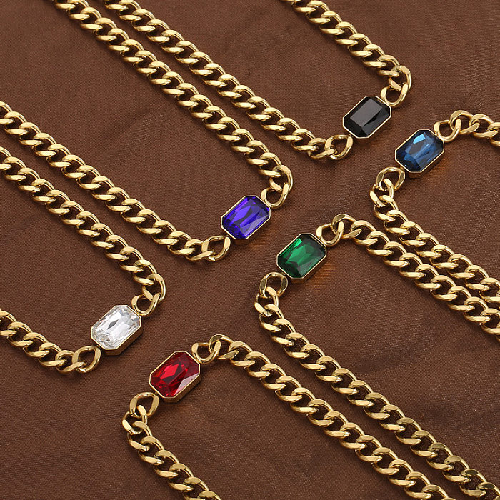 Modische geometrische quadratische Edelstahl-Halskette mit Inlay-Glas-Edelstahl-Halsketten
