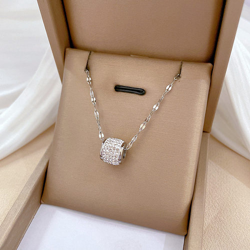Wholesale Simple Style Geometric Stainless Steel Rhinestones Pendant Necklace
