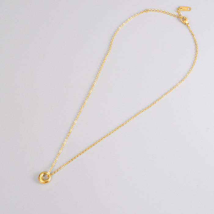 Collar con colgante chapado en oro de 18 quilates, redondo, de acero inoxidable, estilo simple y elegante