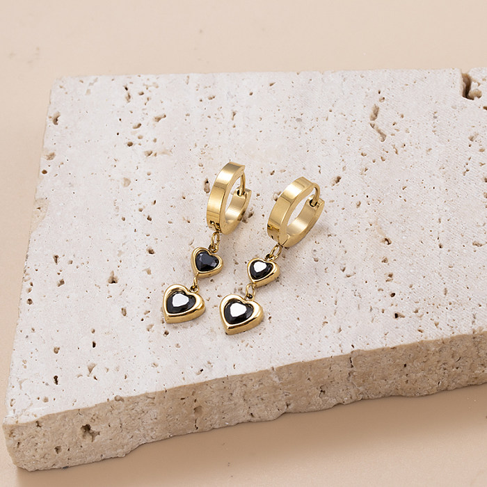 1 par de pendientes chapados en oro de 18K con incrustaciones de circonita y ojo de serpiente en forma de corazón Retro Glam