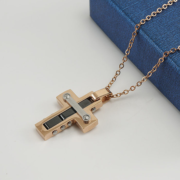 Fashion Cross Stainless Steel  Stainless Steel Polishing Plating Inlay Ceramics Pendant Necklace 1 Piece