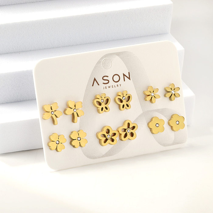 Casual Simple Style Animal Star Flower Stainless Steel  Plating Ear Studs 1 Set