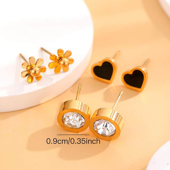 1 Set Casual Classic Style Star Heart Shape Butterfly Plating Inlay Stainless Steel  Rhinestones Zircon Gold Plated Ear Studs