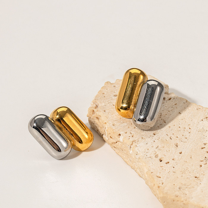 1 par de brincos geométricos assimétricos estilo IG, aço inoxidável banhado a ouro 18K