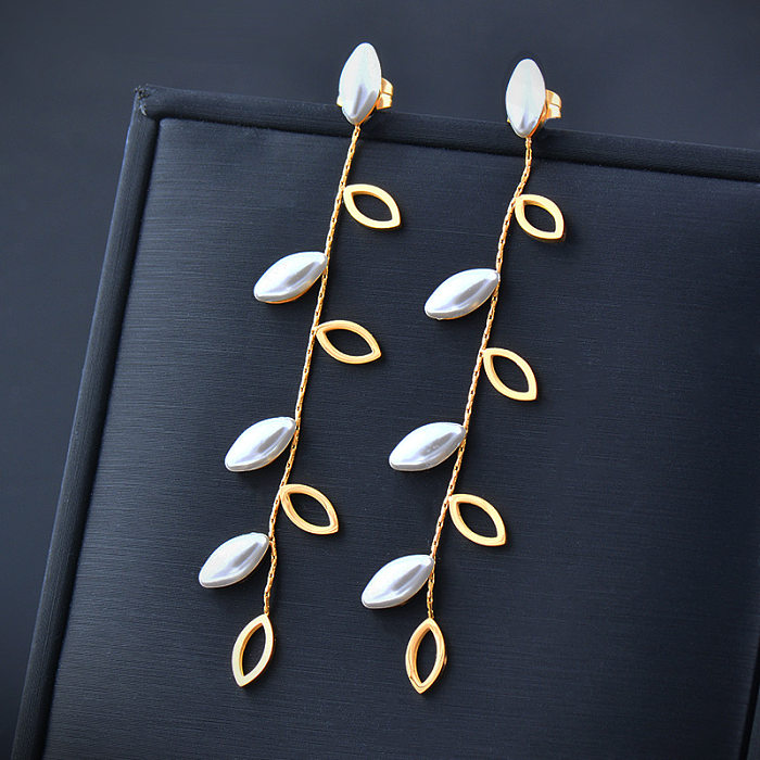Boucles d'oreilles pendantes avec incrustation en acier inoxydable, Style Simple, 1 paire