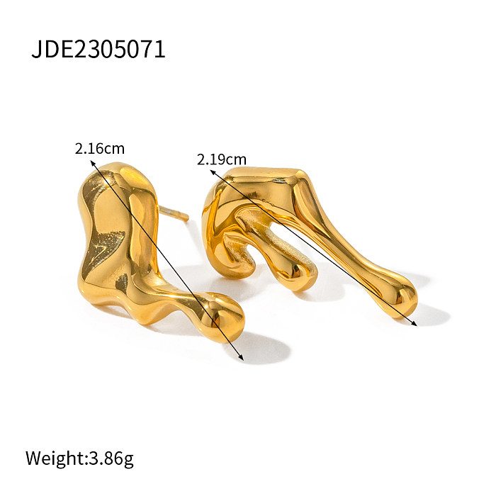1 Pair IG Style Irregular Asymmetrical Plating Stainless Steel  18K Gold Plated Ear Studs