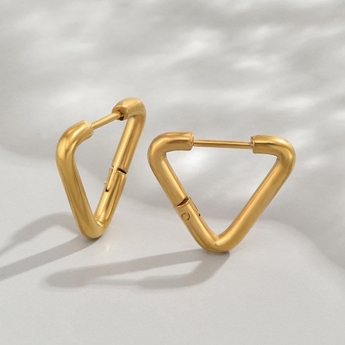 1 par de brincos de argola de aço inoxidável em formato de coração, estilo simples, triângulo, círculo