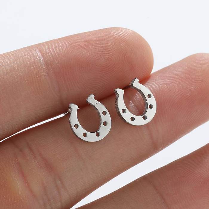 Parafusos de orelha de aço inoxidável geométricos da moda que não chapeiam brincos de aço inoxidável embutidos