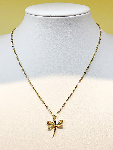 Casual estilo simples libélula chapeamento de aço inoxidável inlay zircon 14k banhado a ouro pingente colar longo colar
