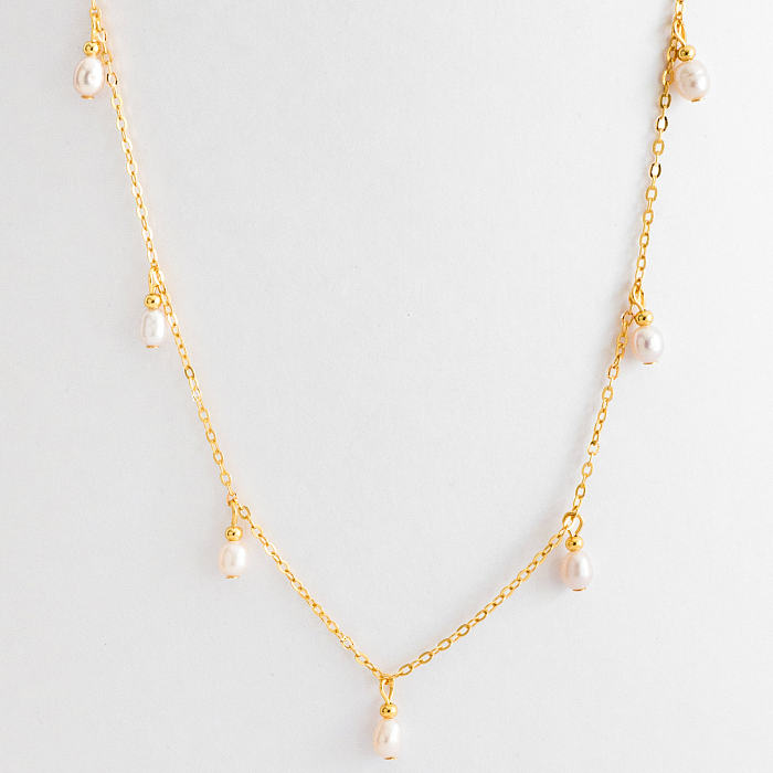 Vintage-Stil, süße Pendel-Wassertropfen, künstliche Perle, Edelstahl-Beschichtung, 18 Karat vergoldete Anhänger-Halskette