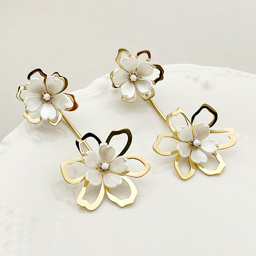 Boucles d'oreilles pendantes en acier inoxydable plaqué or, Style français rétro, romantique, 1 paire