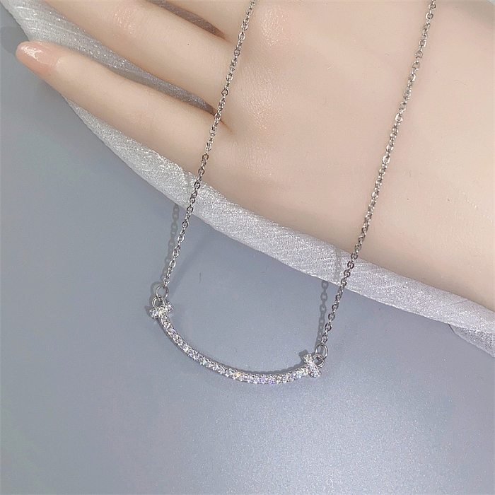 Modern Style Smiley Face Stainless Steel Inlay Artificial Diamond Necklace 1 Piece