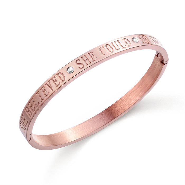 Casual Simple Style Classic Style Letter Stainless Steel Titanium Steel Polishing Plating Inlay Zircon Rose Gold Plated Bangle