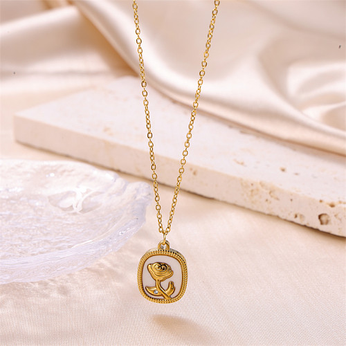 Simple Style Rose Stainless Steel  Plating 18K Gold Plated Pendant Necklace
