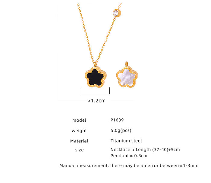 Casual Sweet Four Leaf Clover Stainless Steel Plating Inlay Shell Zircon 18K Gold Plated Pendant Necklace