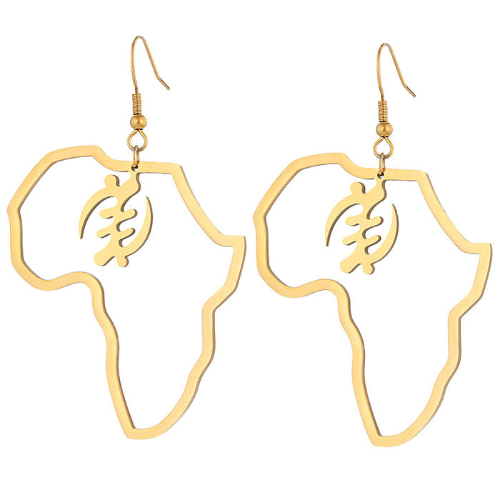 Neue Mode einfache afrikanische Karte Form Anhänger Gold Edelstahl Ohrringe