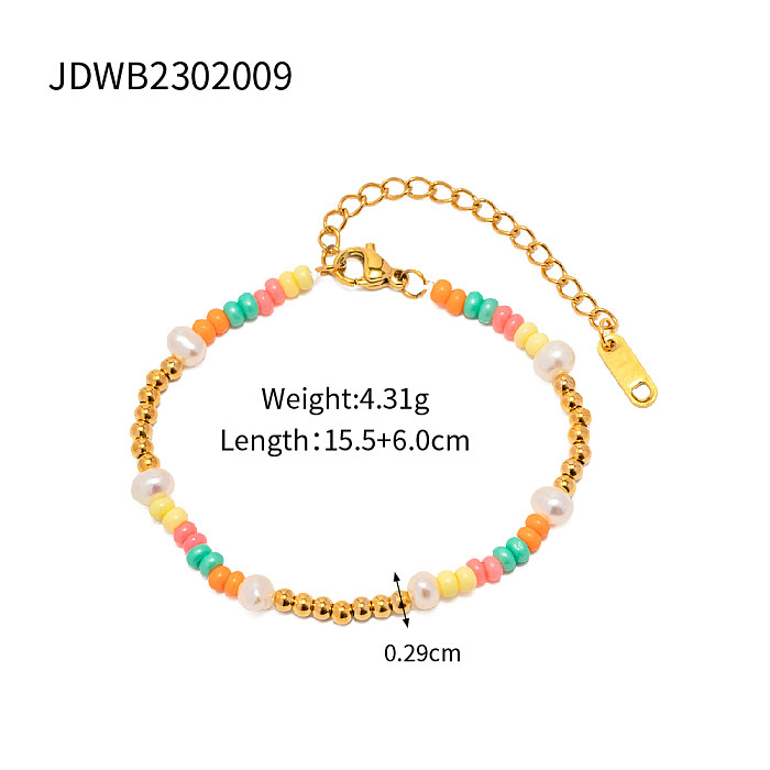 Bracelets colorés en acier inoxydable, 1 pièce, Style INS, perles, plaqué or 18 carats, vente en gros