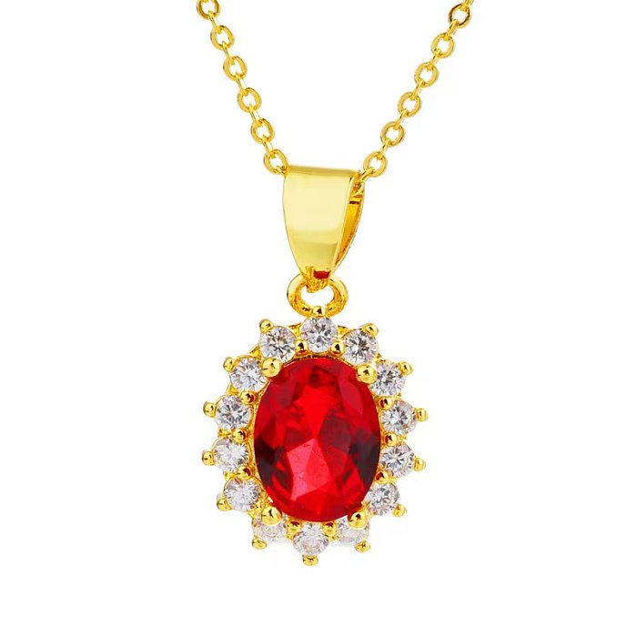 Glam Oval Stainless Steel  Plating Inlay Zircon 18K Gold Plated Pendant Necklace