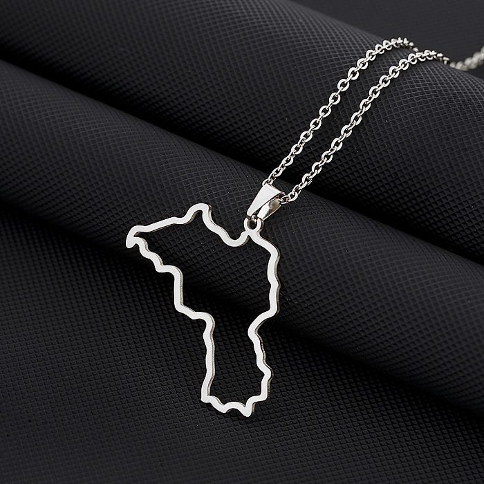 Casual Ethnic Style Map Stainless Steel Plating Hollow Out 18K Gold Plated Pendant Necklace Long Necklace