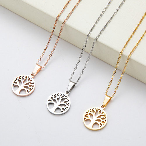Fashion Round Tree Stainless Steel  Plating Pendant Necklace 1 Piece