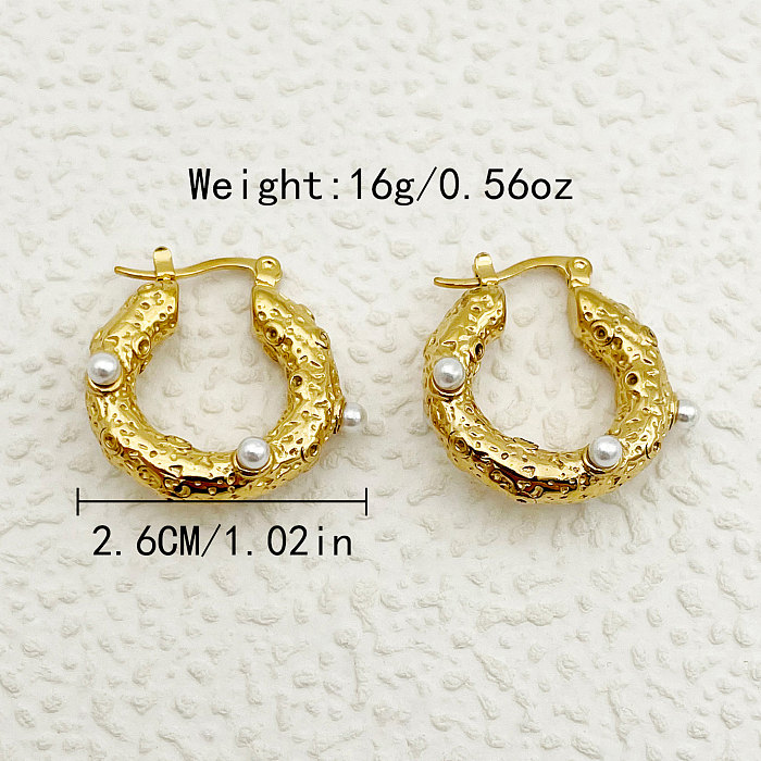 1 Pair Retro Solid Color Plating Inlay Stainless Steel  Pearl Gold Plated Earrings