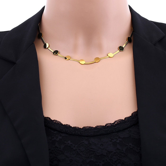 Lässige, schlichte, runde Halskette mit 18-Karat-Vergoldung aus Edelstahl