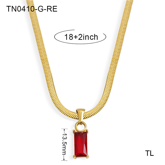 Classical Retro Simple Style Rectangle Stainless Steel  Plating Three-dimensional Inlay Zircon 18K Gold Plated Pendant Necklace