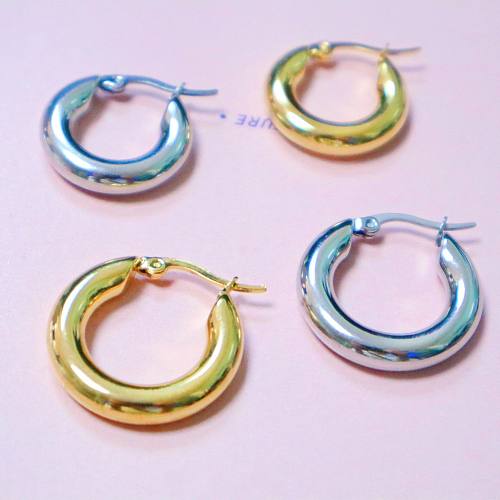 1 paire de boucles d'oreilles créoles en acier inoxydable plaqué couleur unie, Style Simple