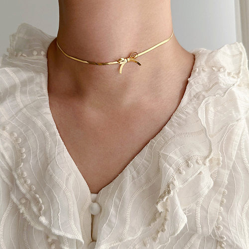 IG Style Simple Style Solid Color Bow Knot Stainless Steel Plating Choker 1 Piece