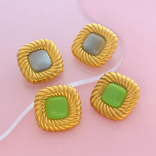 1 Pair Retro Square Twist Inlay Stainless Steel  Natural Stone Ear Studs