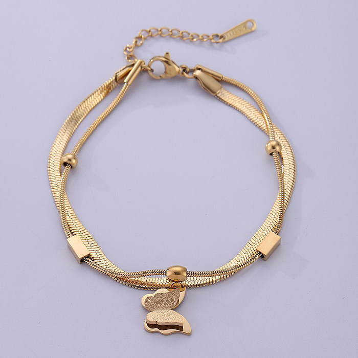 Vintage Style Solid Color Butterfly Stainless Steel Plating 18K Gold Plated Bracelets