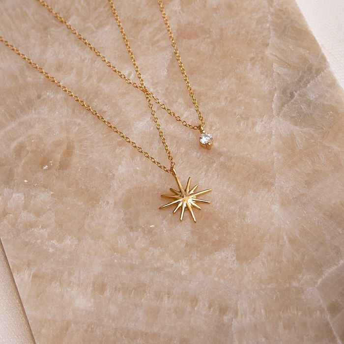 Casual Sweet Shiny Star Stainless Steel  Plating Inlay Zircon 18K Gold Plated Layered Necklaces