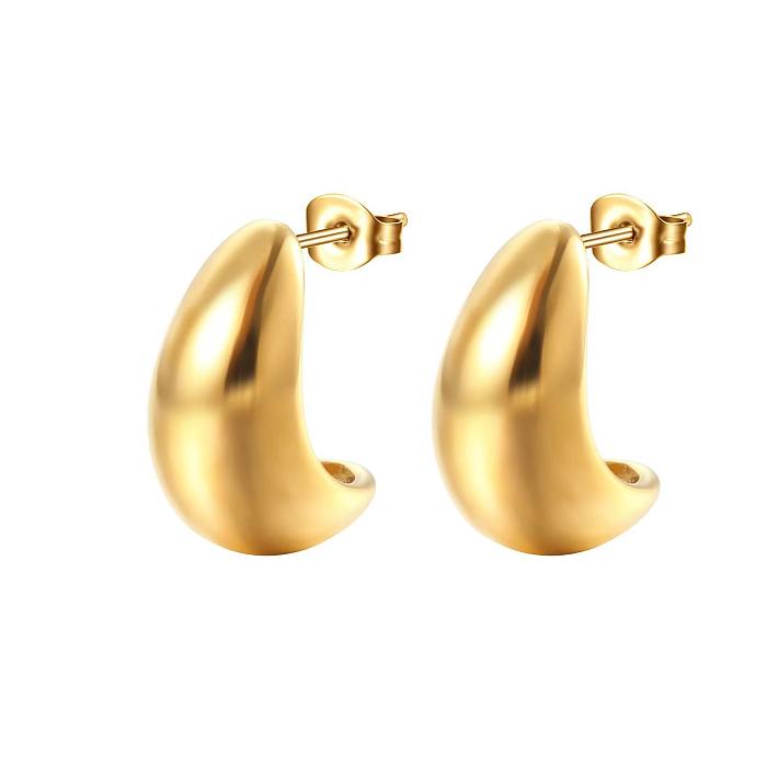 1 paire de clous d'oreilles en acier inoxydable plaqué or 18 carats, Style Simple et élégant, demi-cercle