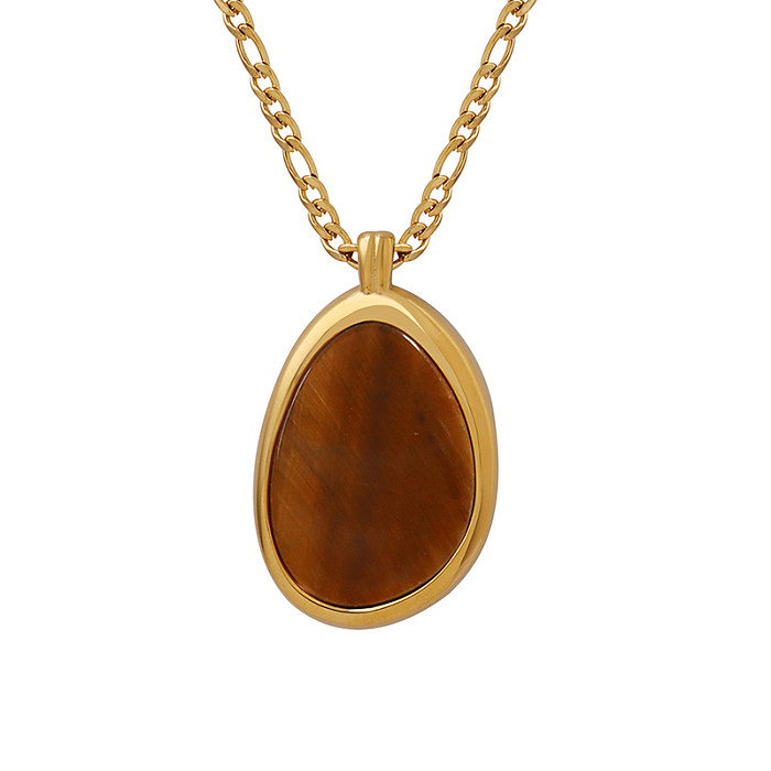 Wholesale 1 Piece Simple Style Water Droplets Stainless Steel 18K Gold Plated Tiger Eye Pendant Necklace