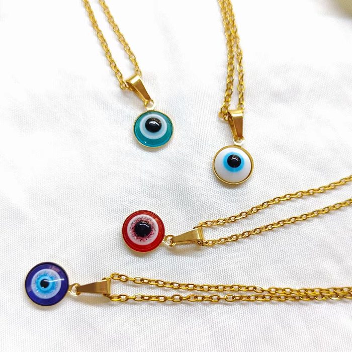 Fashion Devil'S Eye Stainless Steel Enamel Pendant Necklace 1 Piece