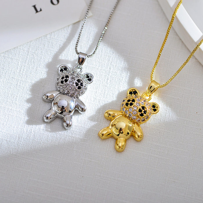 Simple Style Panda Stainless Steel Plating Inlay Zircon Obsidian 18K Gold Plated Pendant Necklace