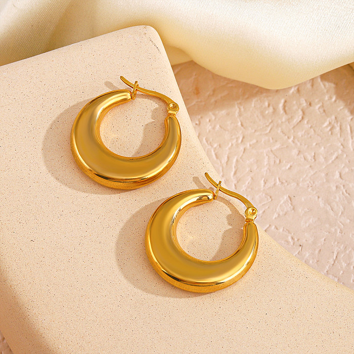 1 Pair Simple Style Streetwear Round Plating Stainless Steel  18K Gold Plated Earrings