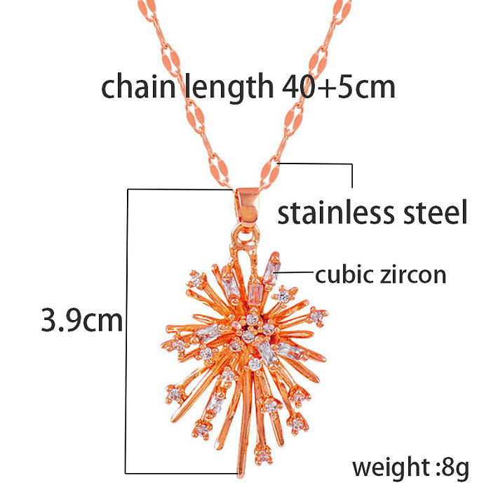 Fashion Fireworks Stainless Steel Inlay Zircon Pendant Necklace 1 Piece