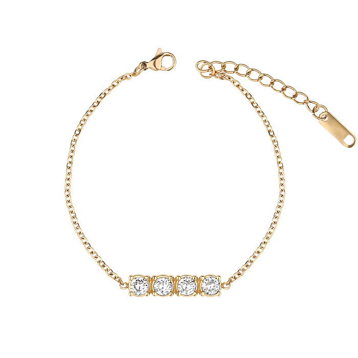 Cute Simple Style Round Stainless Steel Gold Plated Zircon Bracelets In Bulk