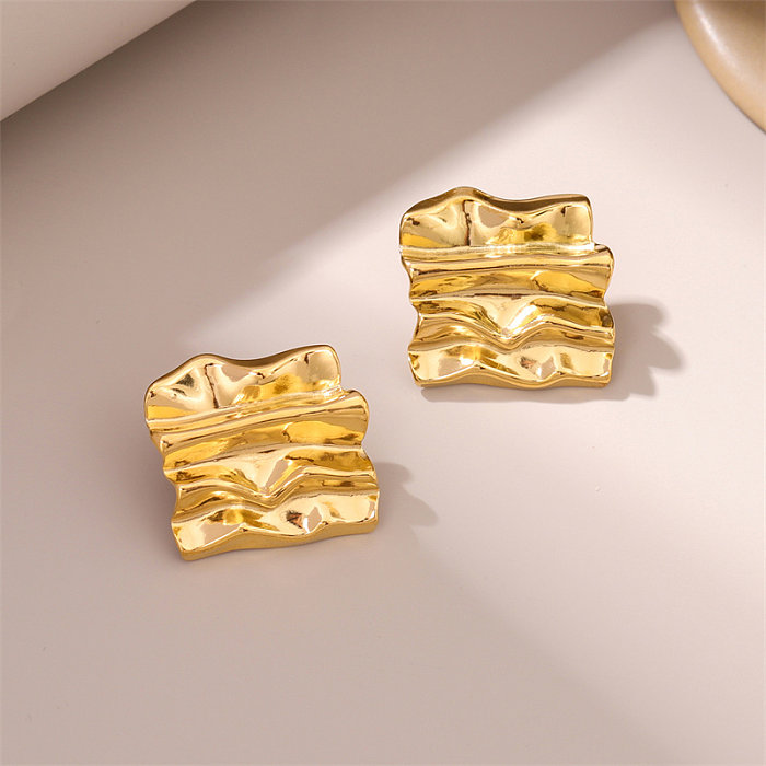1 par de pendientes chapados en oro de 18 quilates de acero inoxidable con revestimiento cuadrado Irregular de estilo Simple Retro