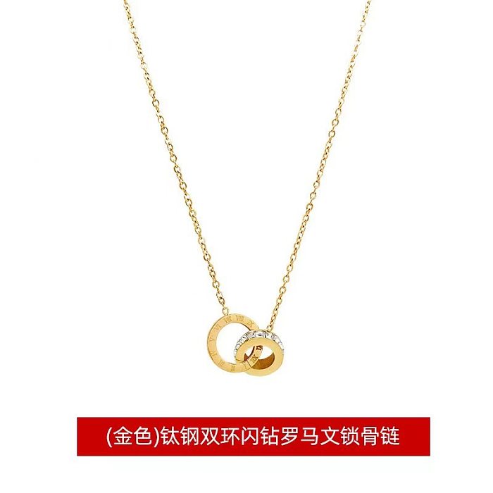 Simple Style Circle Stainless Steel Plating Inlay Artificial Diamond Pendant Necklace