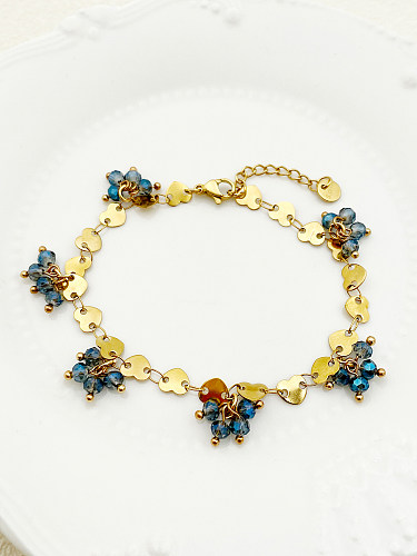 Casual Vintage Style Tassel Heart Shape Stainless Steel Artificial Crystal Patchwork Plating 14K Gold Plated Bracelets
