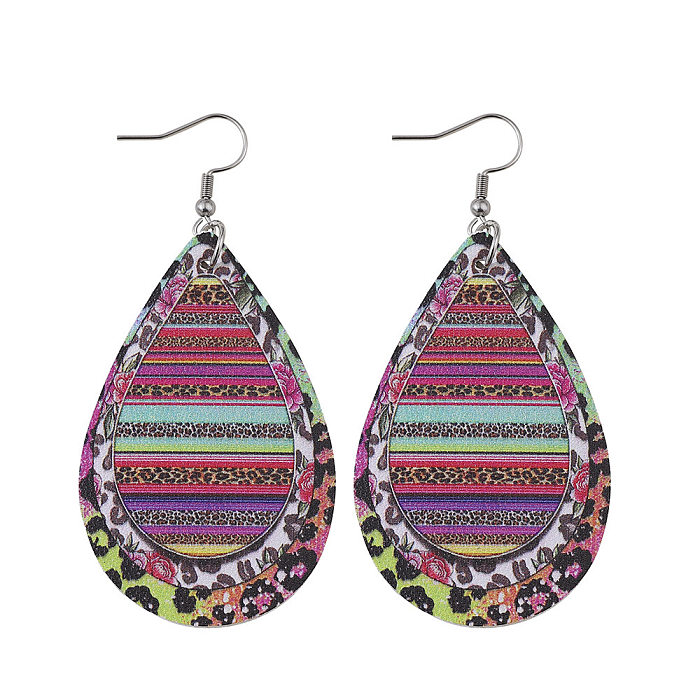 1 Pair Beach Water Droplets Stainless Steel  Pu Leather Patchwork Earrings