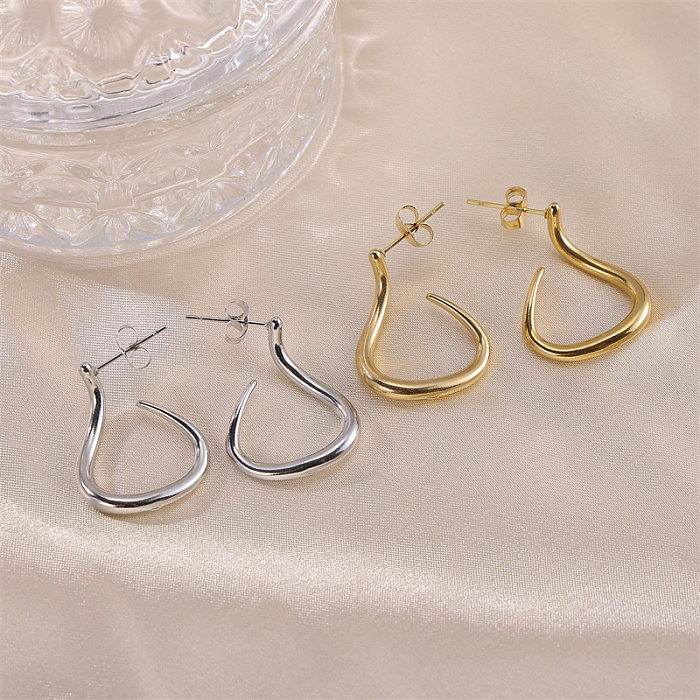 1 paire de boucles d'oreilles en acier inoxydable plaqué or 18 carats, Style Simple, classique, polissage géométrique