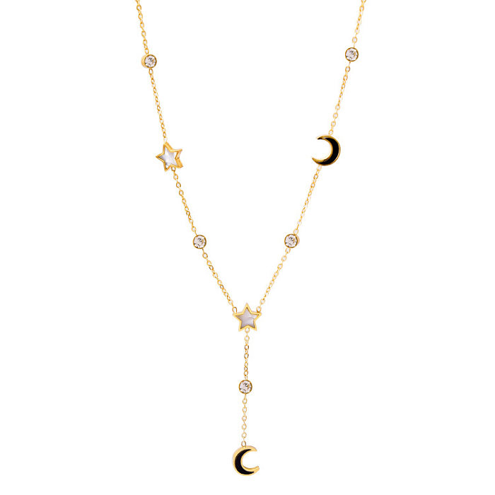 Fashion Star Moon Heart Shape Stainless Steel Irregular Tassel Necklace 1 Piece